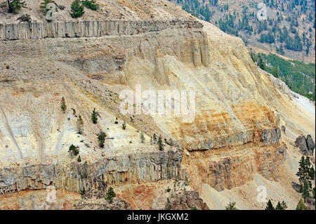 Felswand mit säulenförmigen Basaltformationen in der Nähe von Tower Fall, Yellowstone-Nationalpark, Wyoming, USA Stockfoto