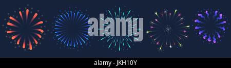 Reihe von bunten Feuerwerk Vektorgrafik auf dunklem Hintergrund Stock Vektor