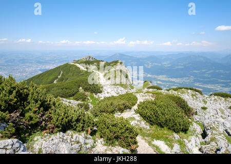 Blick auf das Geiereck Berggipfel im Untersberg Bereich, Grödig, Salzburg-Umgebung, Österreich Stockfoto