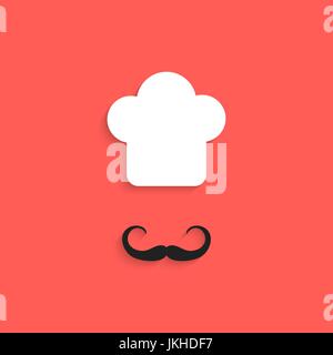 Koch-Symbol mit Schnurrbart auf rotem Hintergrund isoliert Stock Vektor