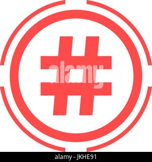 Hashtag-Symbol im roten Doppelkreis Stock Vektor