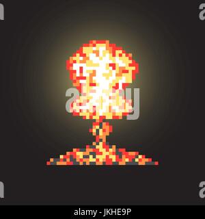 farbige Atomexplosion in Pixel-Art mit Blitz Stock Vektor