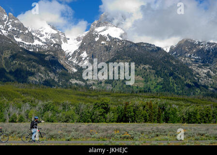 Radfahrer, Grand Teton Mountain National Park, Jakson Hole, Wyoming Stockfoto