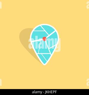 Türkis Pin-Symbol mit Schatten auf gelbem Hintergrund isoliert Stock Vektor