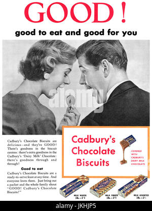 1956 britische Werbung für Cadbury Schokoladenkekse. Stockfoto