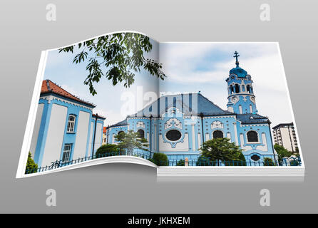 Die St. Elisabeths Church ist eine römisch-katholische Kirche. Aufgrund der Farbe der Fassade heißt es auch blaue Kirche in Bratislava, Slowakei, Europa Stockfoto