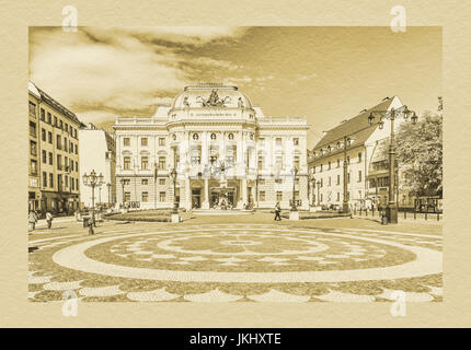 Die alten Nationaltheater wurde 1886 im Stil der Neorenaissance gebaut. Es befindet sich in der alten Stadt Bratislava, Slowakei, Europa Stockfoto