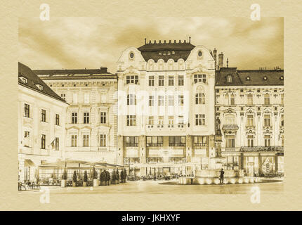 Westseite der Hauptplatz, Hlavne Namestie im Abend, Bratislava, Slowakei, Europa Stockfoto