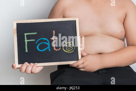 fettleibige Dicke Tafel auf grauem Hintergrund halten Stockfoto