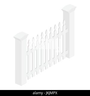 Vector Illustration weiße isometrische Perspektive Holzzaun 3D-Symbol isoliert auf weißem Hintergrund. Stock Vektor