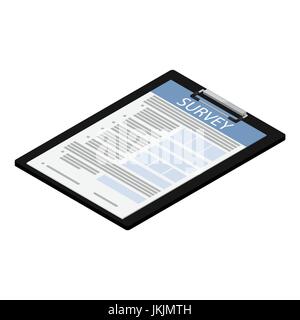 Vector Illustration isometrische Umfrage auf schwarzen Zwischenablage isoliert auf weißem Hintergrund. Umfrage-Symbol Stock Vektor