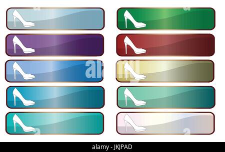 Eine Sammlung von Rechteck bildbasierte Web Icons mit Stiletto-Absatz-Schuhe auf weiß Stock Vektor