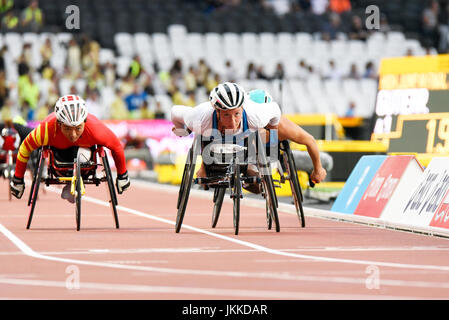 Tatyana McFadden Rollstuhl-Sportler im Wettbewerb bei den Para Leichtathletik-Weltmeisterschaft in London-Olympia-Stadion, London, 2017. 800m T54 Stockfoto