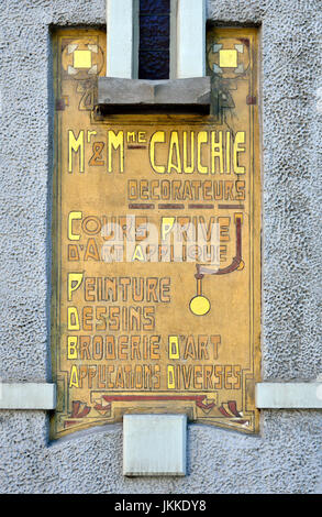 Brüssel, Belgien. Maison Cauchie / Cauchie House / Cauchiehuis (Paul Cauchie, 1905: Jugendstil) an der Rue des Francs 5. Detail der Fassade... Stockfoto