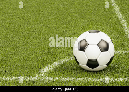 Fußball in der Ecke des Fußballfeldes, 3D rendering Stockfoto