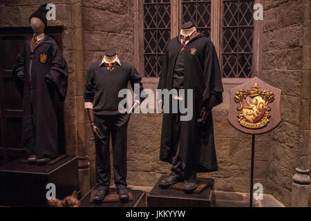 LEAVESDEN, UK - 19. Juni 2017: Kostüme und Requisiten bei der Studiotour Making of Harry Potter in den Warner Bros Studios in Leavesden, England, am 19. Juni Stockfoto