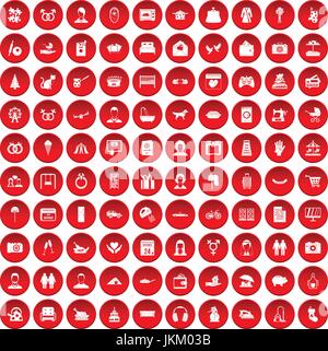 100 Familien Icons set rot Stock Vektor