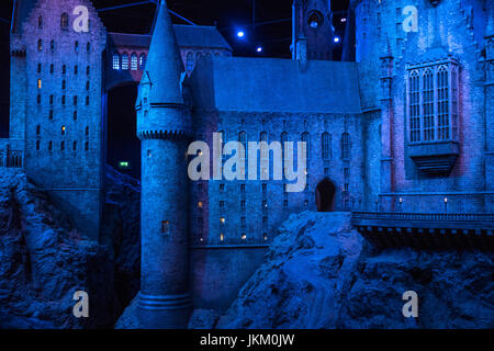 LEAVESDEN, UK - 19. Juni 2017: Ein großes und kompliziertes Modell des Hogwarts Schloss, bei der Herstellung von Harry Potter Studio Tour bei der Warner Bros. St Stockfoto