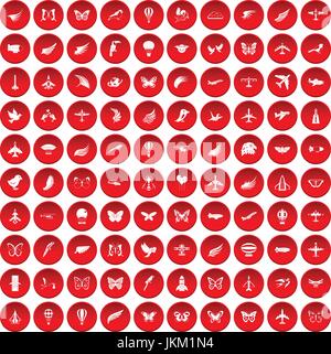 100 fliegen Icons set rot Stock Vektor