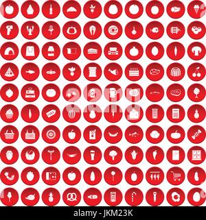 100 Grocery shopping Icons set rot Stock Vektor