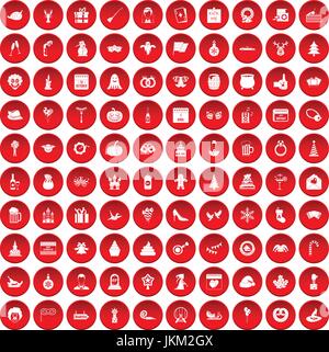 100 Reisen Icons set rot Stock Vektor