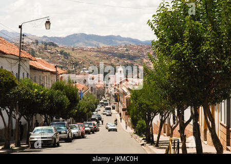 Straßenszene in Sucre, Bolivien, Südamerika Stockfoto