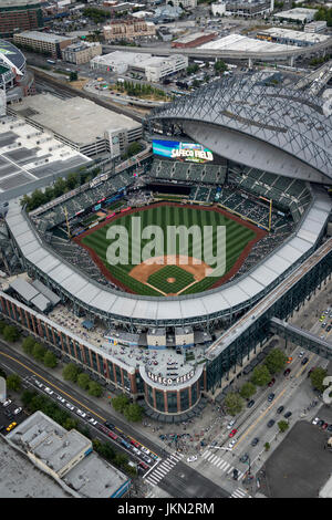 Luftaufnahme des Klappdach-Baseballstadion Safeco Field, Seattle, Washington, USA Stockfoto