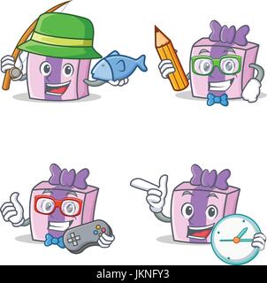 Reihe von Geschenk-Charakter mit Bleistift gamer Uhr Angeln Stock Vektor