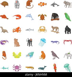 Tier in der Natur Icons set. Cartoon-Stil 36 Tiere in Natur-Vektor-Icons für Web isoliert auf weißem Hintergrund Stock Vektor
