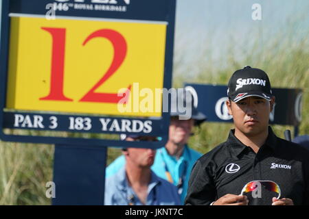 Southport, Merseyside, England. 22. Juli 2017. Hideki Matsuyama (JPN) Golf: Hideki Matsuyama in Japan am 12. Loch während der dritten Runde 146. British Open Golf Championship im Royal Birkdale Golf Club in Southport, Merseyside, England. Bildnachweis: Koji Aoki/AFLO SPORT/Alamy Live-Nachrichten Stockfoto