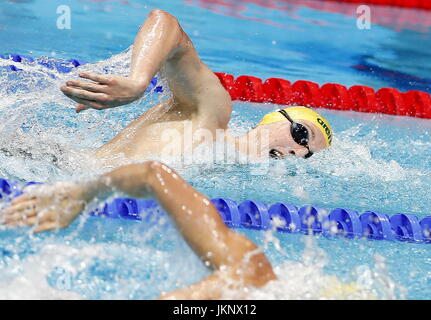 Budapest. 23. Juli 2017. Mack Horton (oben) von Australien konkurriert die Männer 400m Freistil Finale des Schwimmens bei den 17. FINA Aquatics Weltmeisterschaften in Budapest, Ungarn am 23. Juli 2017. Mack Horton holte Silber mit 3:43.85. Bildnachweis: Ding Xu/Xinhua/Alamy Live-Nachrichten Stockfoto