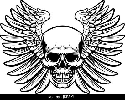 Vintage Holzschnitt geflügelte Totenkopf graviert Stil Stock Vektor