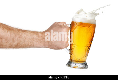 Bier in der hand Spritzen Stockfoto