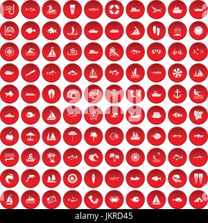 100 Meer Icons set rot Stock Vektor
