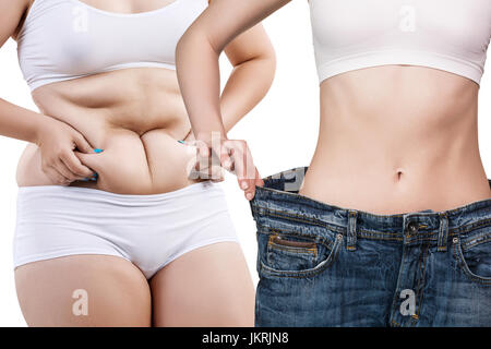 Die Körper der Frau vor und nach der Gewichtsabnahme. Stockfoto