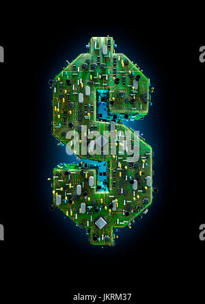 Platine Dollar / 3D Illustration des Computer-Platine Formen Dollar-Symbol Stockfoto