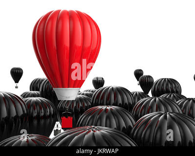 Führung-Konzept mit 3d Rendering rote Heißluftballon fliegen oben Stockfoto