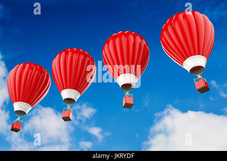 3D Rendering roten Heißluftballons über bewölktem Himmel fliegen Stockfoto