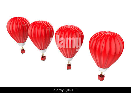 3D Rendering vier roten Heißluftballons isoliert auf weiss Stockfoto