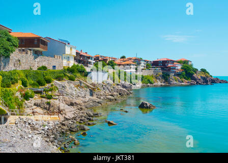 Aussicht auf Meer promenade auf der Südseite der Altstadt, Sozopol, Bulgarien Stockfoto