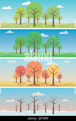 Landschaft mit Wald in allen vier Jahreszeiten Stock Vektor