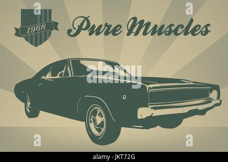 Vintage Stil Poster mit amerikanischen Muscle-Car von 1968 Stock Vektor