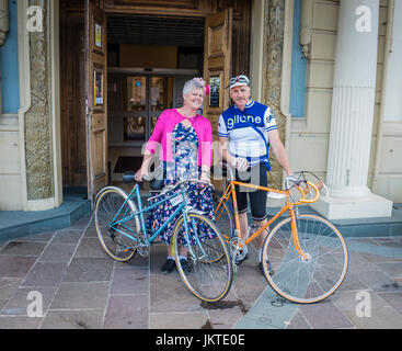 Vintage Radsport-Event in Cumbria, Sitz in Ulverston. Stockfoto