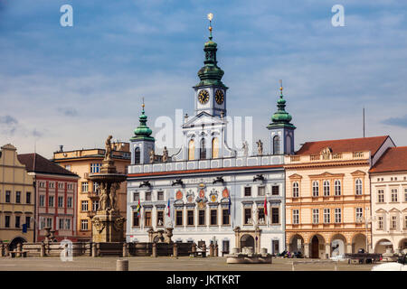 Der Hauptplatz von Ceske Budejovice. Ceske Budejovice, Südböhmen, Tschechien. Stockfoto