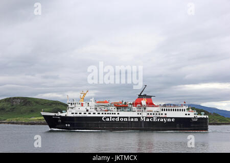 Caledonian MacBrayne Fähre Isle of Mull (Ant-Eilean Muileach) Eingabe Hafen von Oban, Schottland Stockfoto