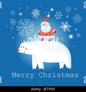 Gruß Grafiken Weihnachtskarte mit Eisbär und Santa Claus Stock Vektor