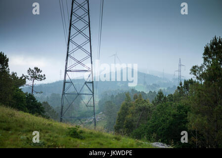 Windkraftanlagen, Camino de Santiago, Galizien, Spanien, Europa. Stockfoto