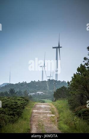 Windkraftanlagen, Camino de Santiago, Galizien, Spanien, Europa. Stockfoto