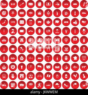 100 touristischen Attraktionen Icons set rot Stock Vektor