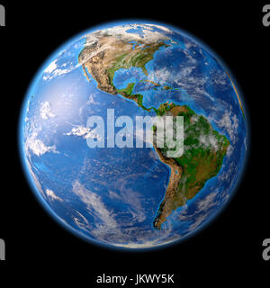 Planetenerde. Hoch detaillierte Satelliten-Ansicht der Erde und seiner Landschaftsformen, konzentrierte sich auf dem amerikanischen Kontinent. 3D Illustration, Elemente des Bildes Stockfoto